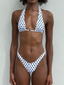 002 Halter Bikini Top - White Polka Dot