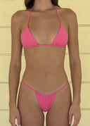 003 Seamless Triangle Bikini Top - Hot Pink — front view