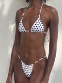003 Seamless Triangle Bikini Top - White Polka Dot